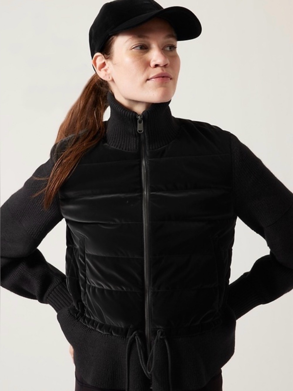 Athleta Hanover Hybrid Velvet Panel Knit Sleeve Athleisure Coat Black Size XL